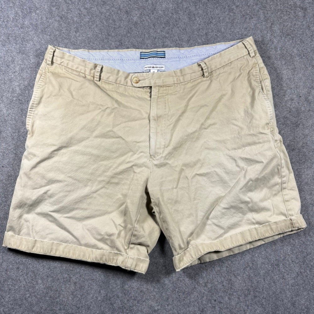 Peter‎ Millar Mens Khaki Pima Cotton Shorts Tan Flat Front Golf Casual Size 40